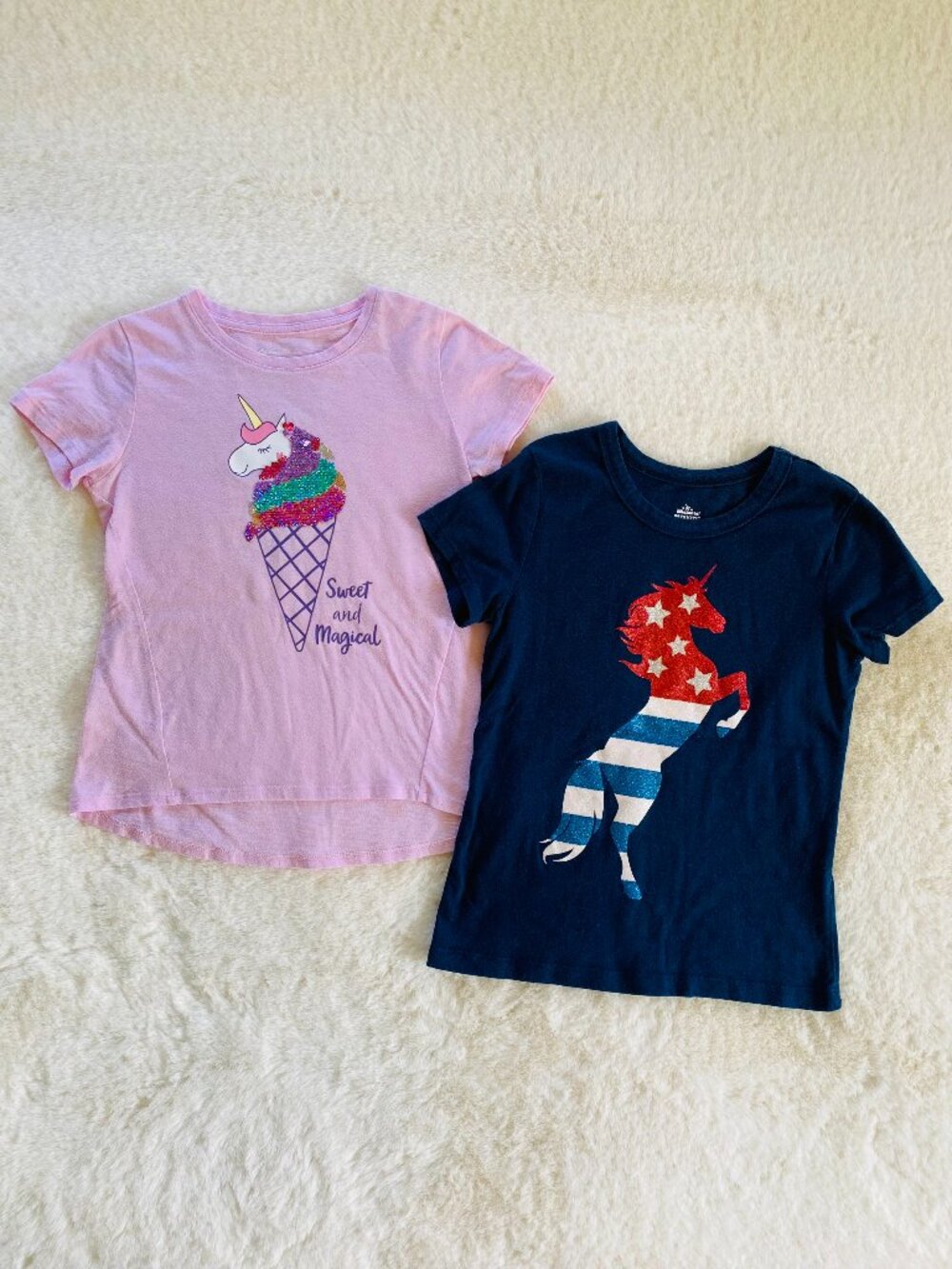 Unicorn Girl's T-shirt bundle size 7/8 Patriotic Unicorn, Ice Cream Flip-Sequin